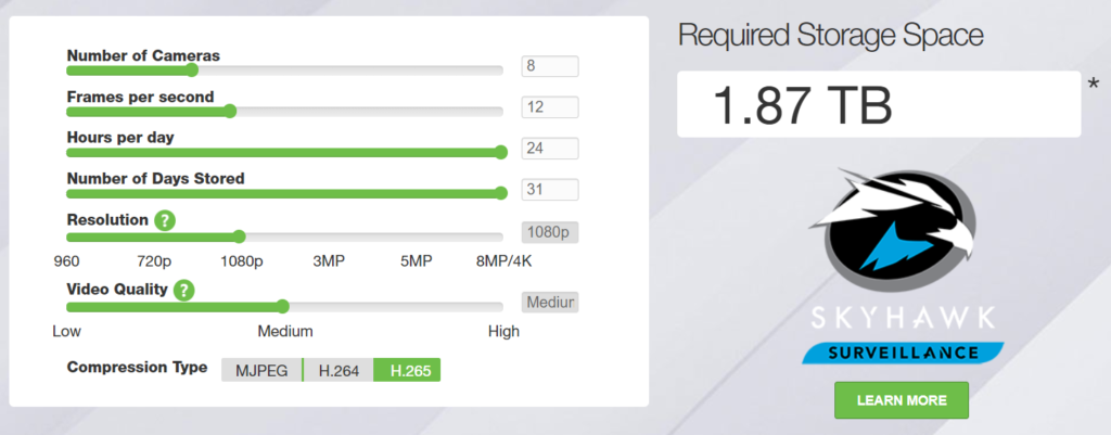 How to calculate CCTV disk requirement