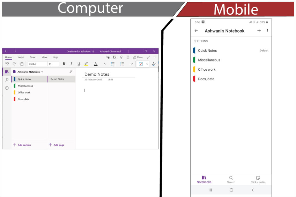 Sync documents between mobile and computer using Microsoft One Note
