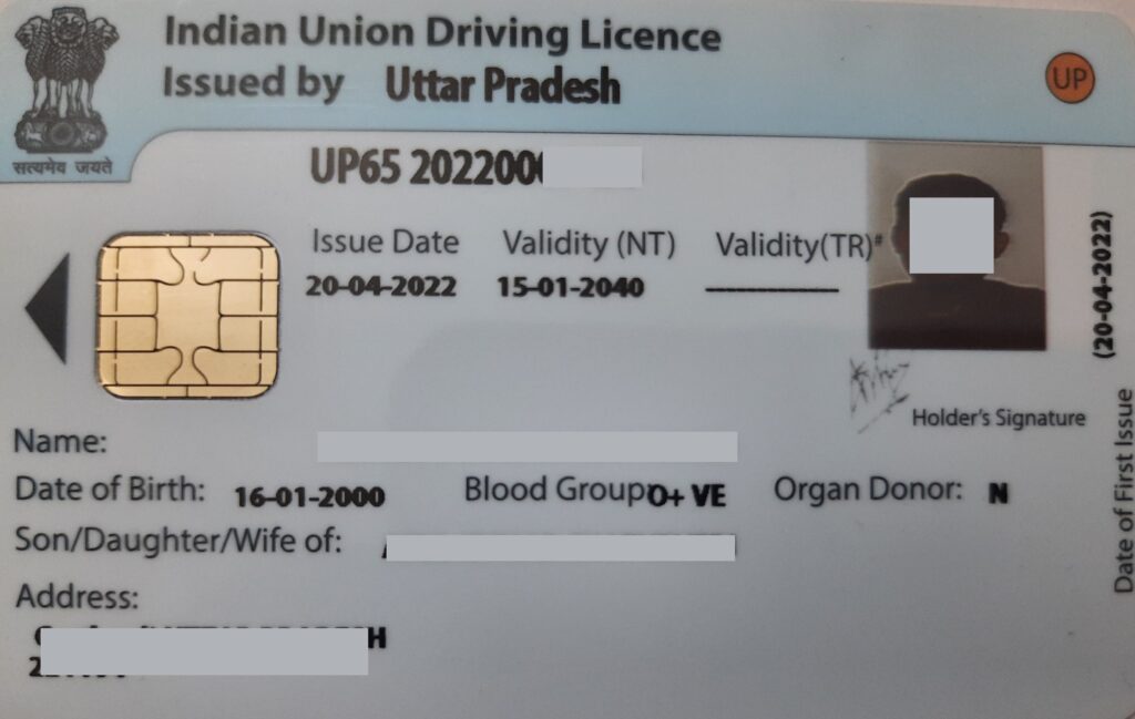 Driving license smart card front