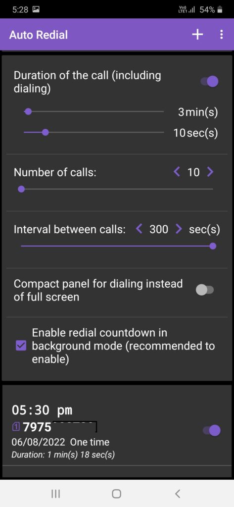 Automatic call redial application