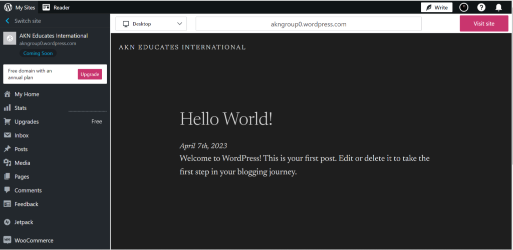 Free wordpress website dashboard