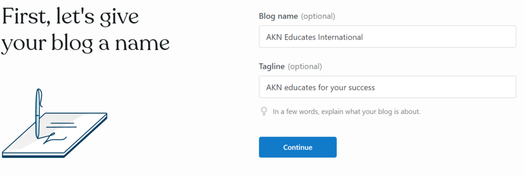 type your blog name and tagline